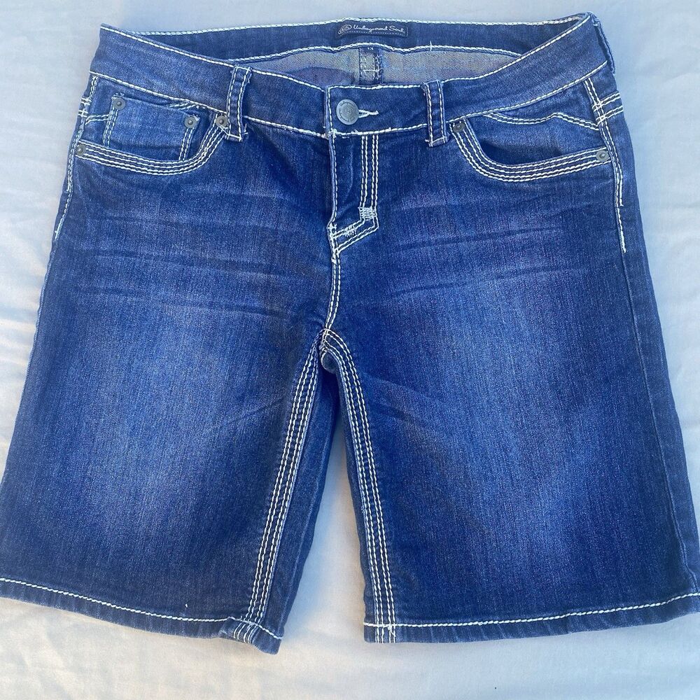 Underground Soul Juniors 13 Jean Shorts Y2K Style Contrast Stitch Denim